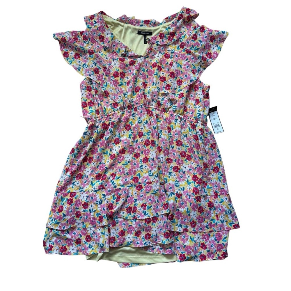 BCBG Paris Womens Chiffon Floral Print Mini Dress Short Sleeves Size XXL New Tag - Picture 2 of 6